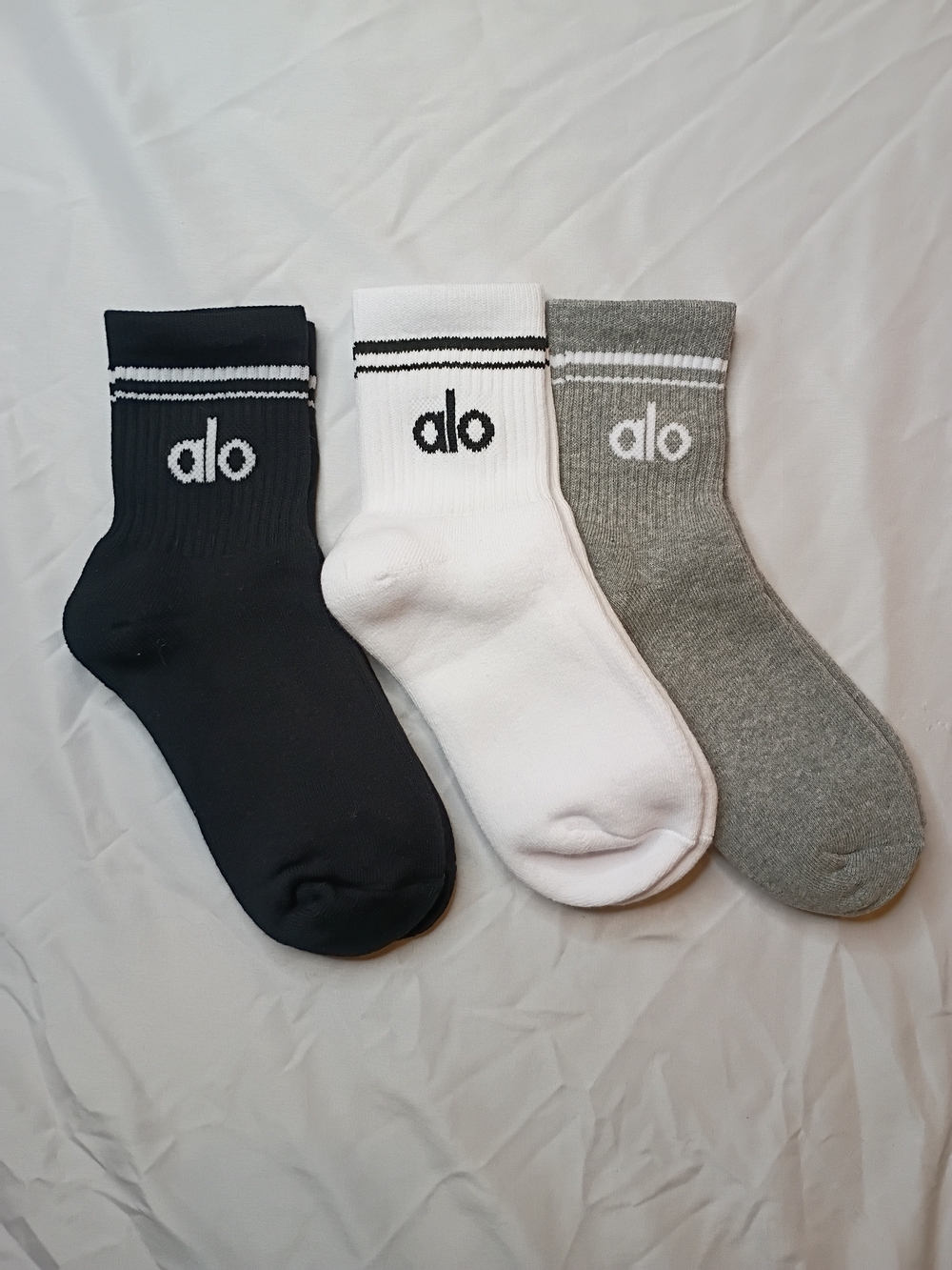 ALO Yoga Trio Crew Socks in Black, White & Gray